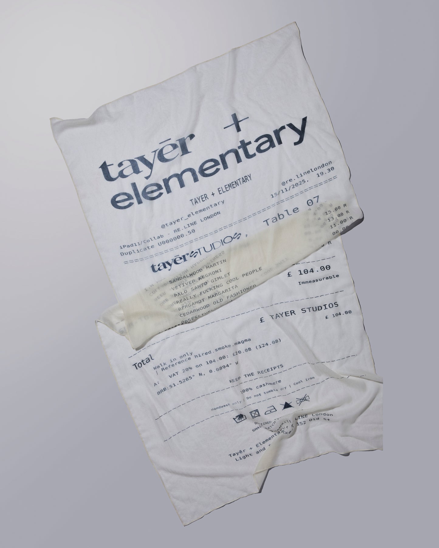 TAYĒR STUDIOS + RE.LINE / CASHMERE  RECEIPT SCARF PRE-ORDER