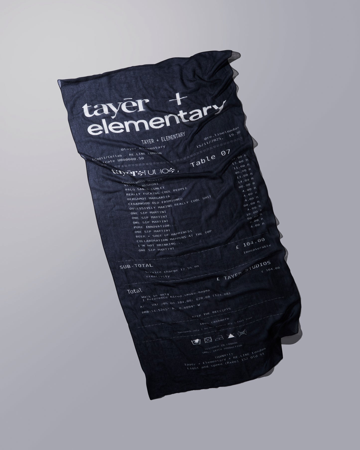 TAYĒR STUDIOS + RE.LINE / CASHMERE  RECEIPT SCARF PRE-ORDER